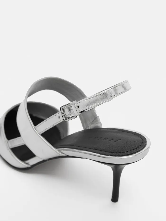 Women Russo Kitten Heel Silver Jigsaw Heels