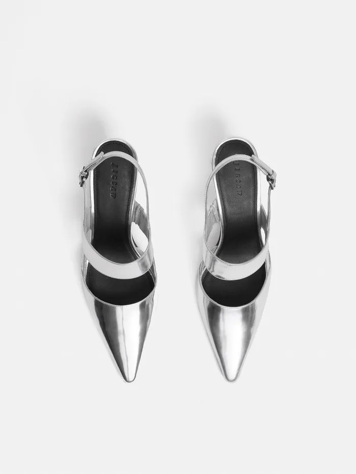 Women Russo Kitten Heel Silver Jigsaw Heels