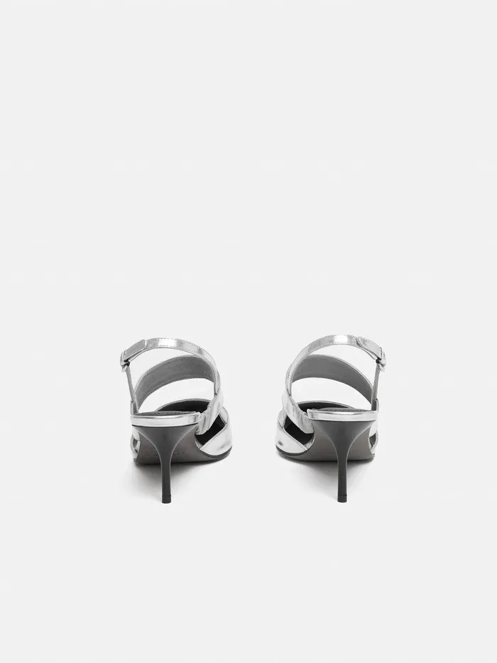 Women Russo Kitten Heel Silver Jigsaw Heels