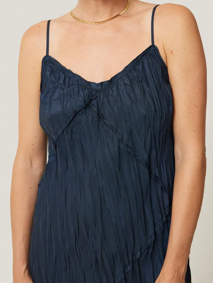Women Satin Drape Plisse Slip Dress Navy Jigsaw Dresses and Jumpsuits
