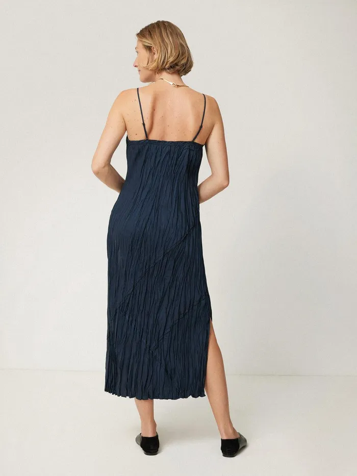 Women Satin Drape Plisse Slip Dress Navy Jigsaw Dresses and Jumpsuits
