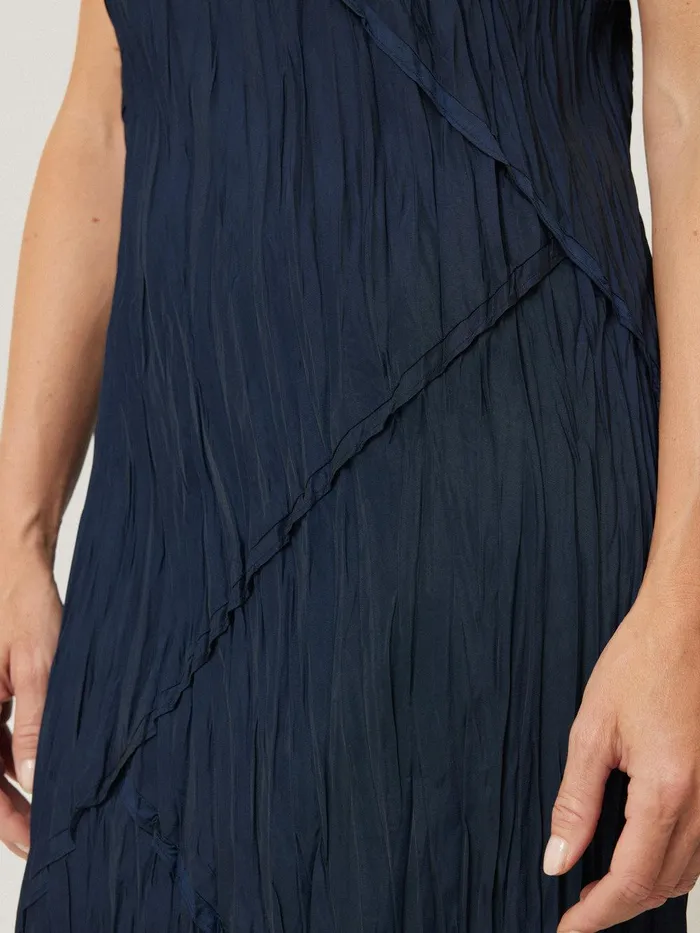 Women Satin Drape Plisse Slip Dress Navy Jigsaw Dresses and Jumpsuits