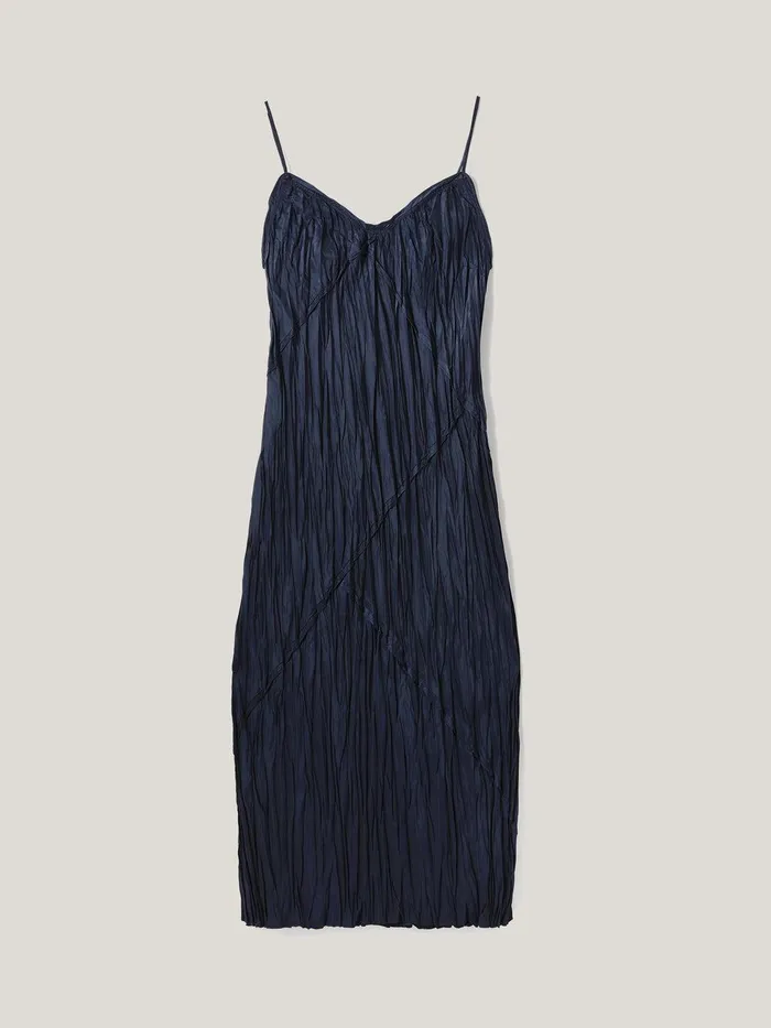 Women Satin Drape Plisse Slip Dress Navy Jigsaw Dresses and Jumpsuits