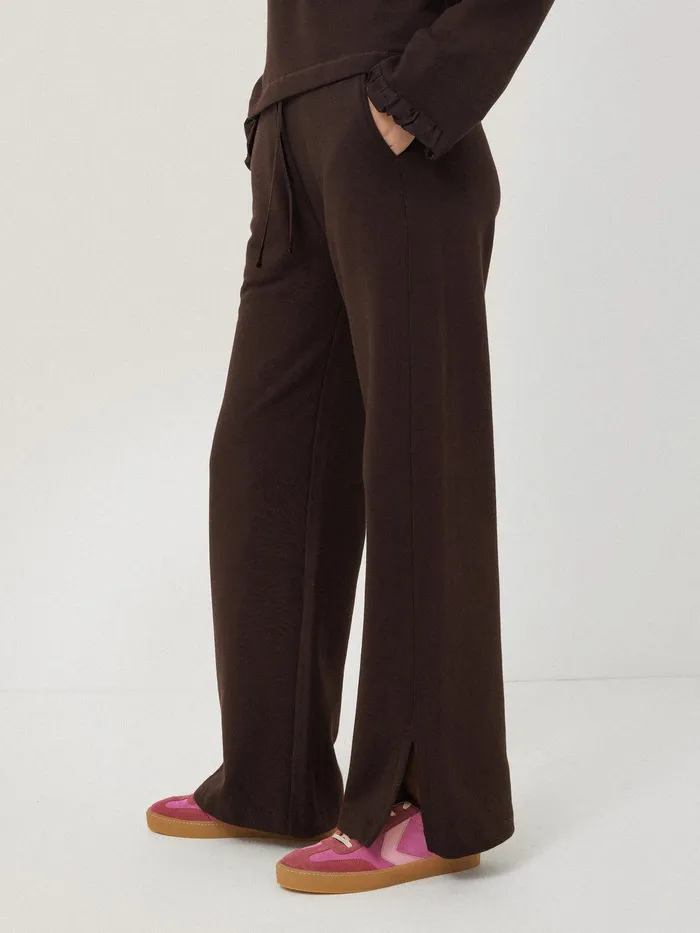 Women Satin Waistband Jersey Joggers Chocolate Jigsaw Trousers