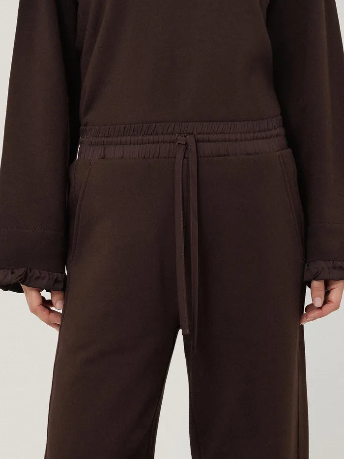 Women Satin Waistband Jersey Joggers Chocolate Jigsaw Trousers