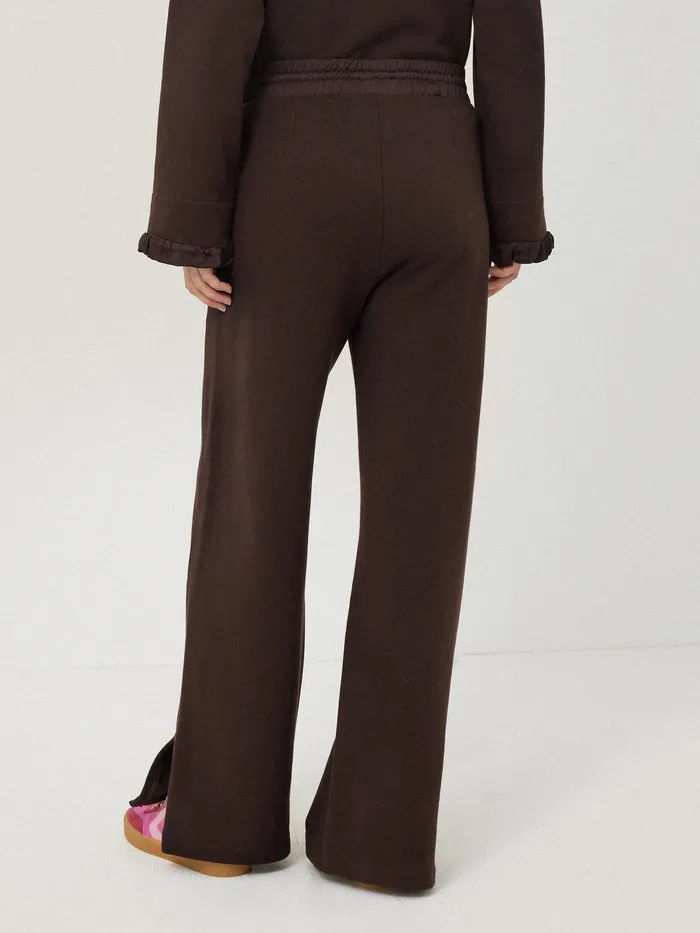 Women Satin Waistband Jersey Joggers Chocolate Jigsaw Trousers