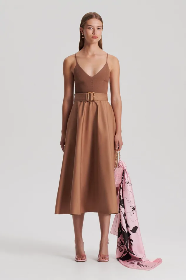 Women Scanlan Theodore CREPE KNIT CAMISOLE COTTON DRESS ALMOND Dresses
