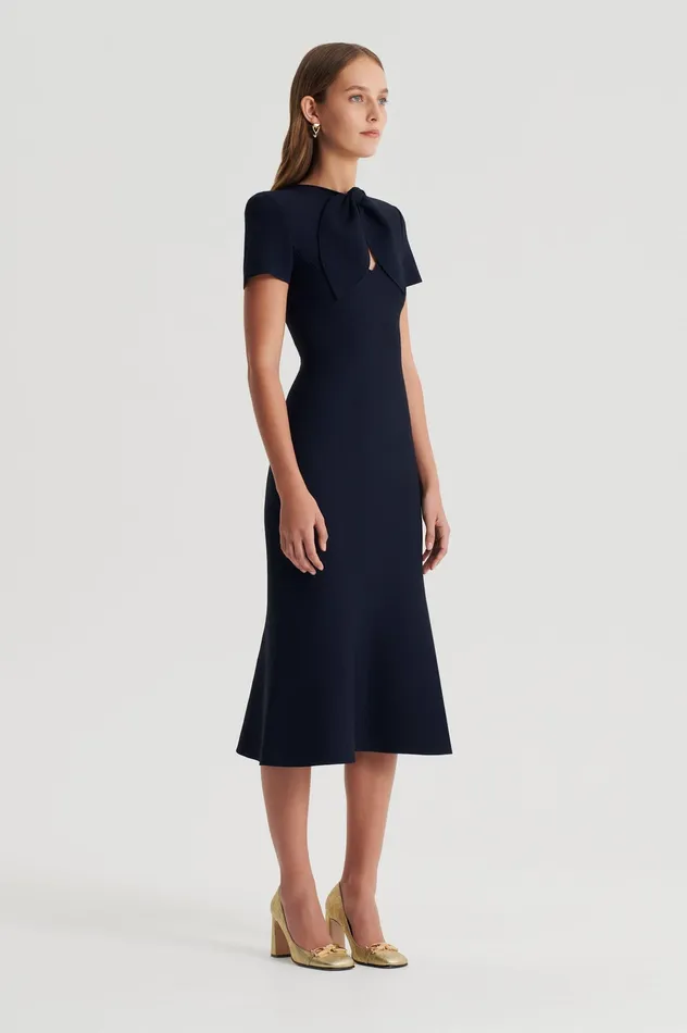 Women Scanlan Theodore CREPE KNIT CRAVAT DRESS NAVY Dresses Women Scanlan Theodore CREPE KNIT CRAVAT DRESS NAVY Dresses