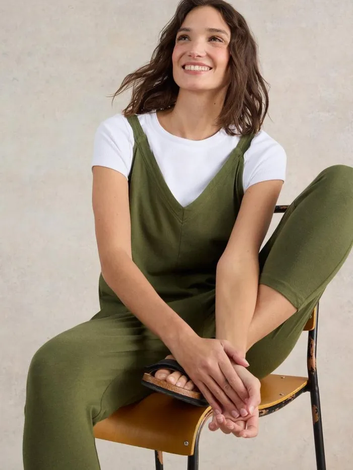 Women Selina Jersey V Neck Jumpsuit Khaki Green White Stuff Dresses