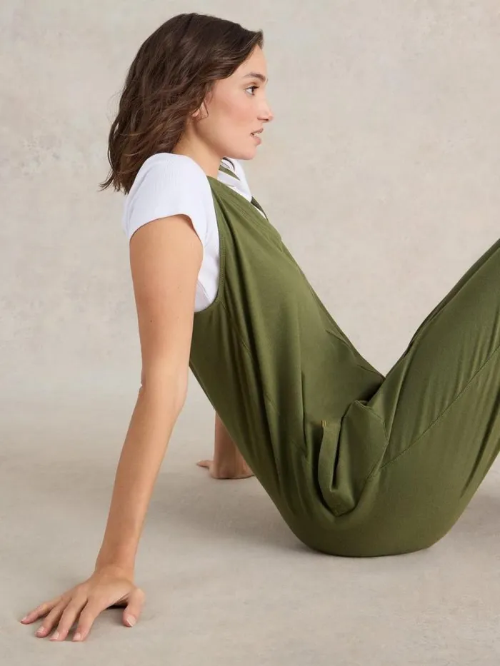 Women Selina Jersey V Neck Jumpsuit Khaki Green White Stuff Dresses