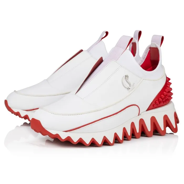 Women Sharkyloub Sp Spikes Running Sneakers 8211 Calf Leather And Neoprene 8211 White Christian Louboutin Sneakers