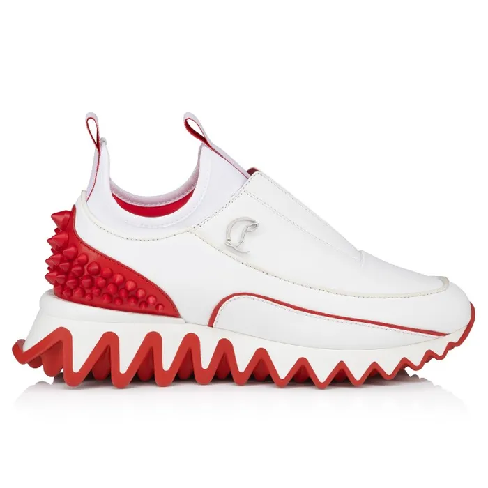 Women Sharkyloub Sp Spikes Running Sneakers 8211 Calf Leather And Neoprene 8211 White Christian Louboutin Sneakers