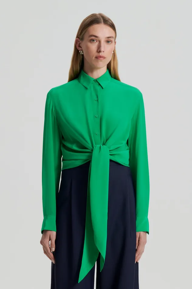 Women Shirts Scanlan Theodore SILK TIE FRONT SHIRT EMERALD Women Shirts Scanlan Theodore SILK TIE FRONT SHIRT EMERALD