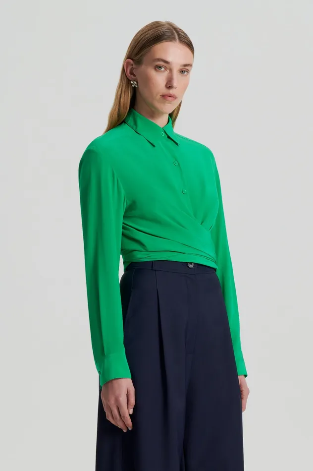 Women Shirts Scanlan Theodore SILK TIE FRONT SHIRT EMERALD Women Shirts Scanlan Theodore SILK TIE FRONT SHIRT EMERALD