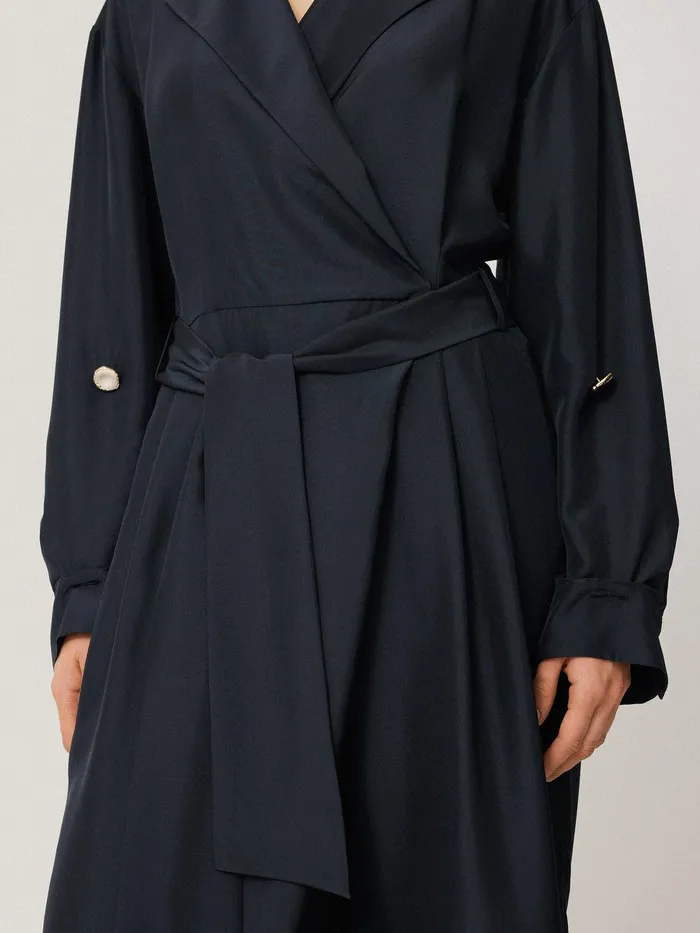 Women Silk Relaxed Wrap Jumpsuit Navy Jigsaw Party