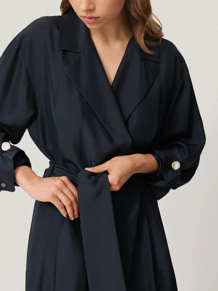 Women Silk Relaxed Wrap Jumpsuit Navy Jigsaw Party