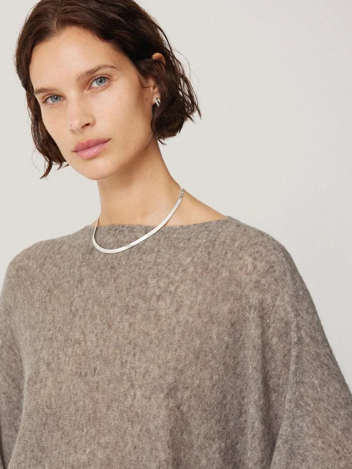 Women Soft Gauzy Knit Poncho Jumper Taupe Jigsaw Knitwear and Cashmere