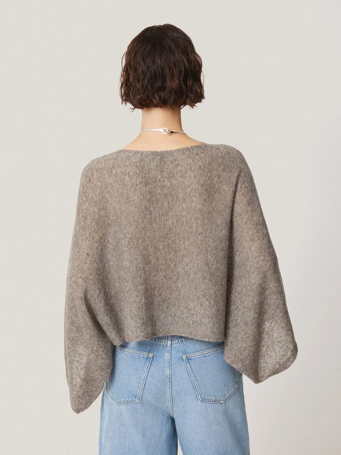 Women Soft Gauzy Knit Poncho Jumper Taupe Jigsaw Knitwear and Cashmere