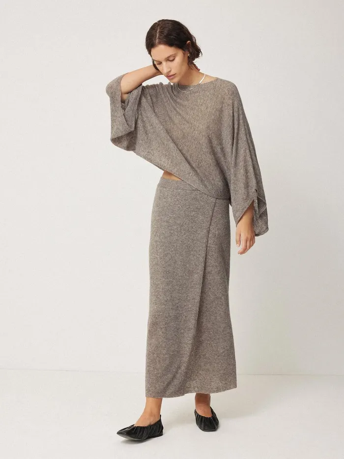 Women Soft Gauzy Knit Poncho Jumper Taupe Jigsaw Knitwear and Cashmere