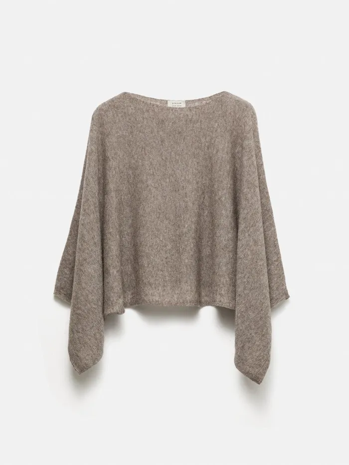 Women Soft Gauzy Knit Poncho Jumper Taupe Jigsaw Knitwear and Cashmere