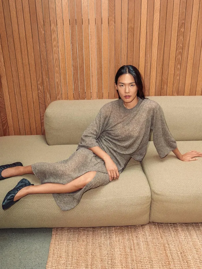 Women Soft Gauzy Knit Skirt Taupe Jigsaw Knitwear and Cashmere