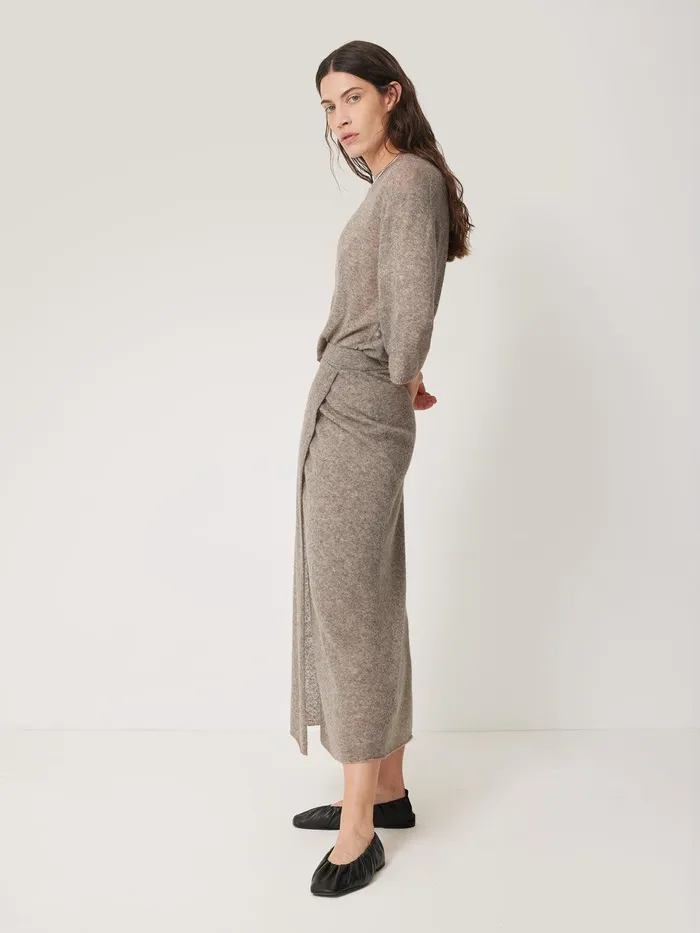 Women Soft Gauzy Knit Skirt Taupe Jigsaw Knitwear and Cashmere