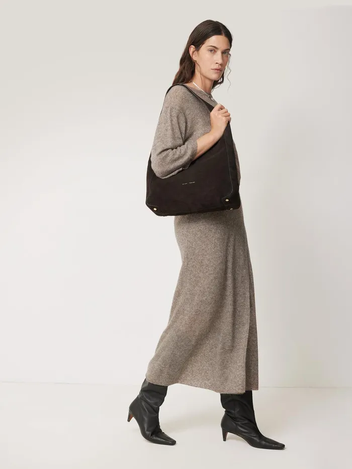 Women Soft Gauzy Knit Skirt Taupe Jigsaw Knitwear and Cashmere
