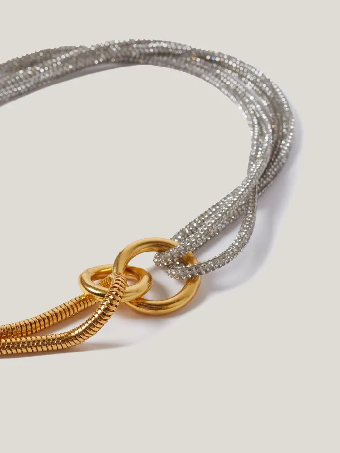 Women Sparkle Cord Necklace Silver Jigsaw Jewellery