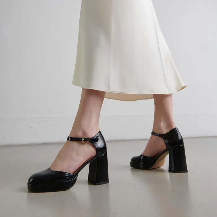 Women Square Toe Slippers With Strap Black JONAK Babies Saloms