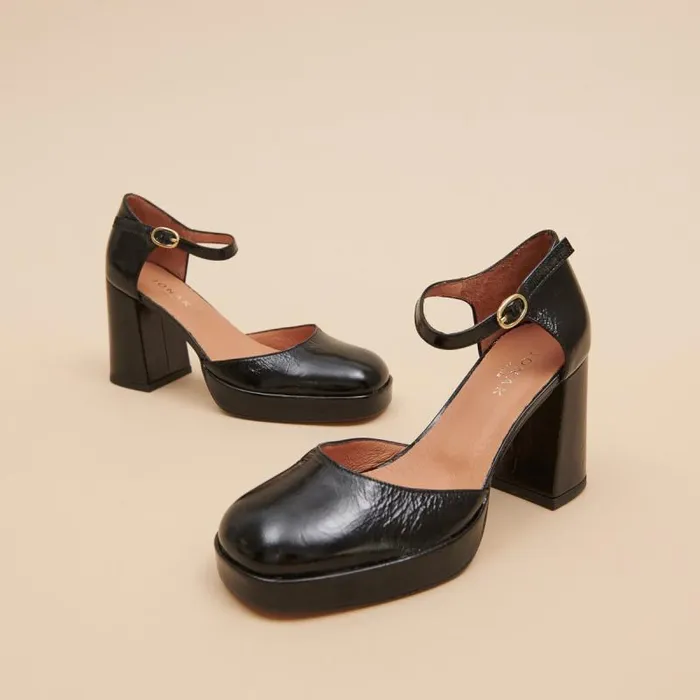 Women Square Toe Slippers With Strap Black JONAK Babies Saloms