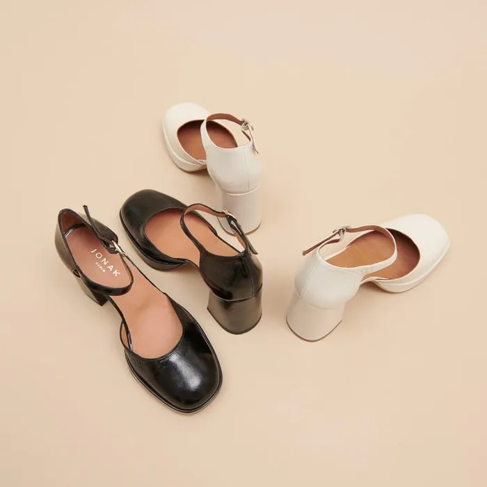 Women Square Toe Slippers With Strap Black JONAK Babies Saloms