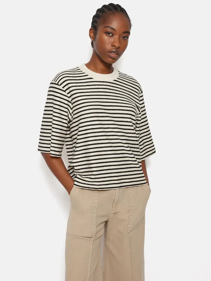 Women Stripe Textured Tshirt Navy Jigsaw Shirts and Tops