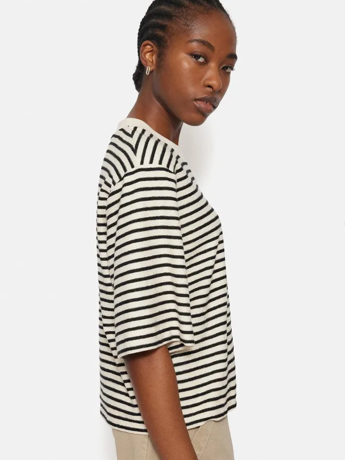 Women Stripe Textured Tshirt Navy Jigsaw Shirts and Tops