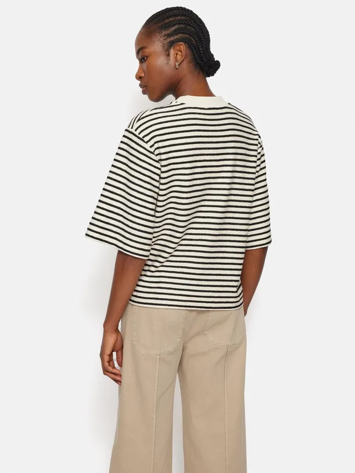 Women Stripe Textured Tshirt Navy Jigsaw Shirts and Tops