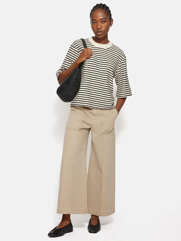 Women Stripe Textured Tshirt Navy Jigsaw Shirts and Tops
