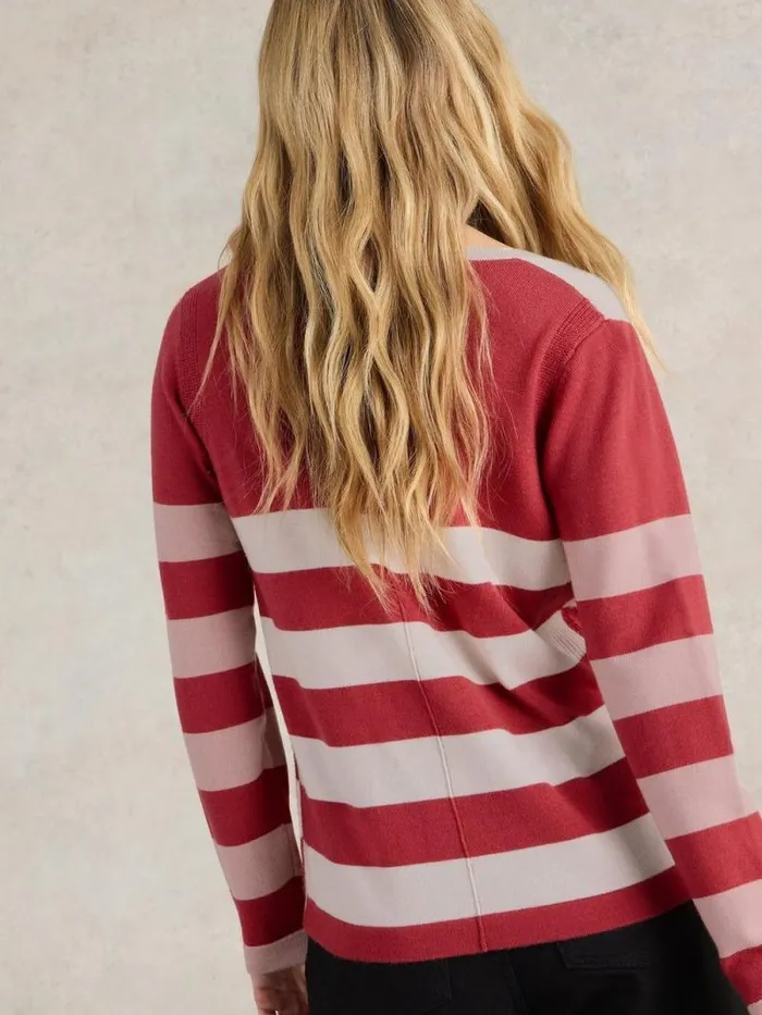 Women STRIPE V NECK MERINO JUMPER Plum Multi White Stuff Knitwear Women STRIPE V NECK MERINO JUMPER Plum Multi White Stuff Knitwear