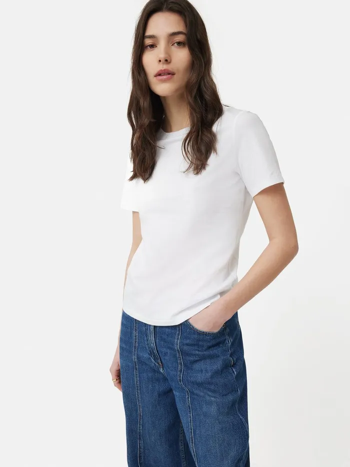 Women Supima Cotton Crew Neck Tee White Jigsaw Shirts and Tops