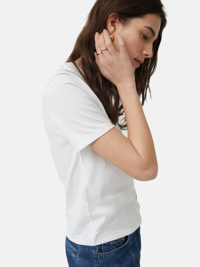 Women Supima Cotton Crew Neck Tee White Jigsaw Shirts and Tops