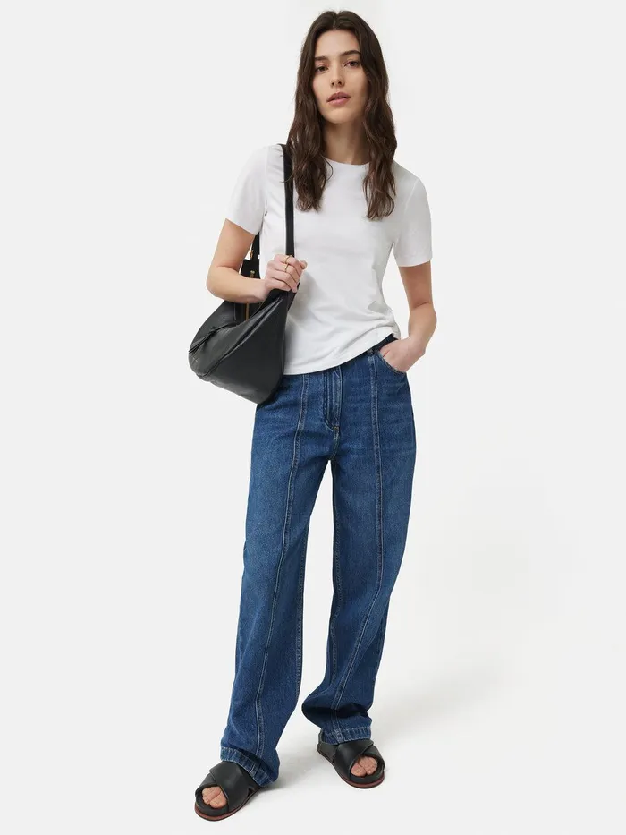 Women Supima Cotton Crew Neck Tee White Jigsaw Shirts and Tops
