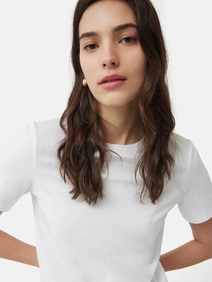 Women Supima Cotton Crew Neck Tee White Jigsaw Shirts and Tops