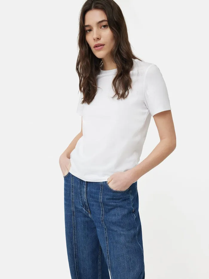 Women Supima Cotton Crew Neck Tee White Jigsaw Shirts and Tops