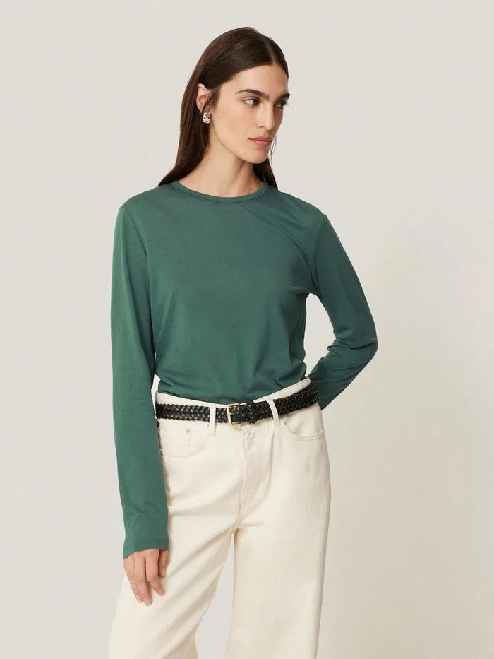 Women Supima Cotton Long Sleeve Tee Frozen Pine Jigsaw Pyjamas and Loungewear