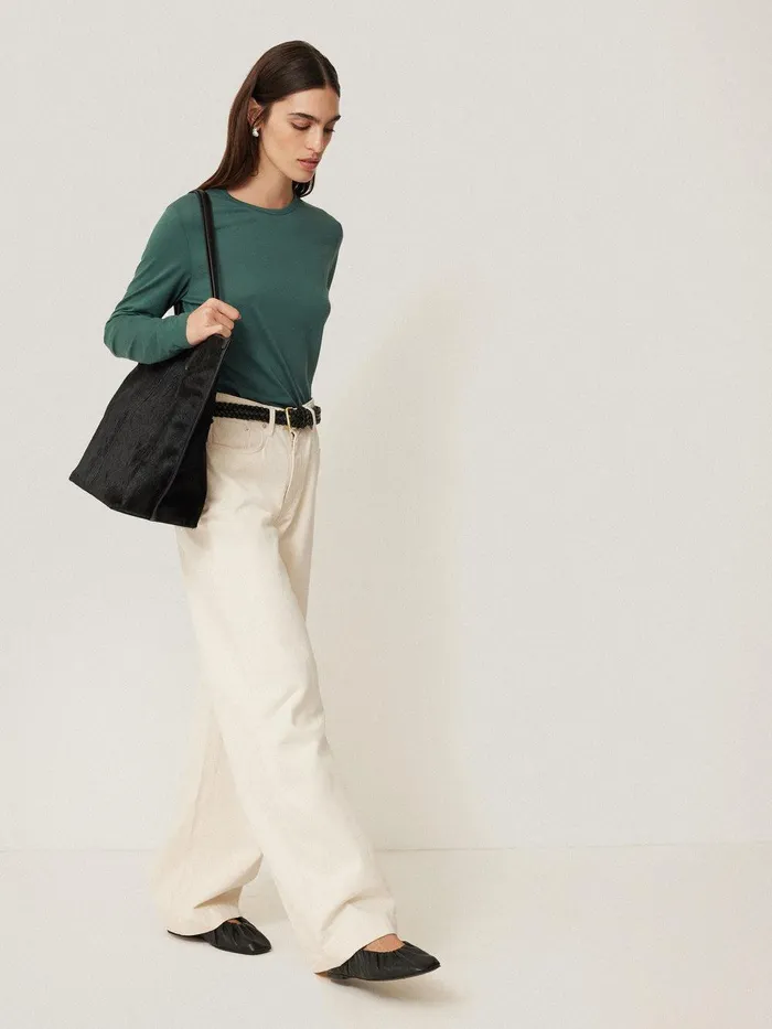 Women Supima Cotton Long Sleeve Tee Frozen Pine Jigsaw Pyjamas and Loungewear