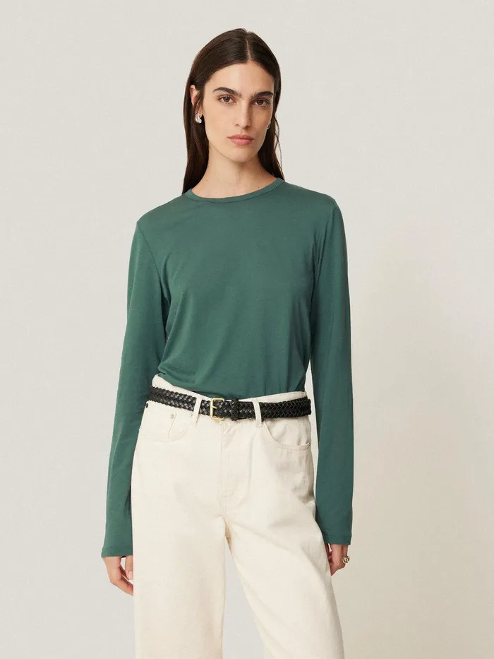 Women Supima Cotton Long Sleeve Tee Frozen Pine Jigsaw Pyjamas and Loungewear