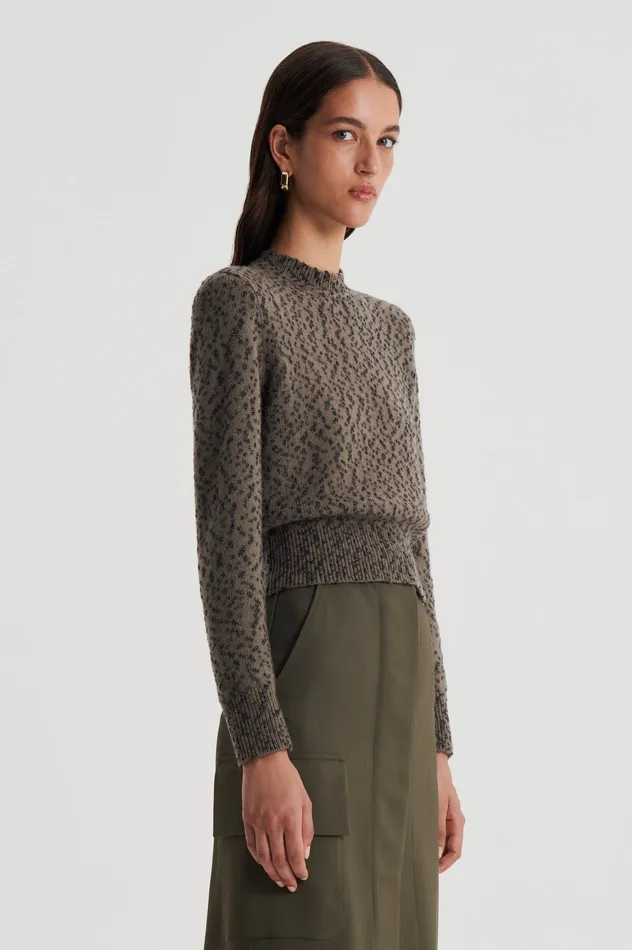 Women Sweaters Scanlan Theodore BOUCLE SHOULDER PAD SWEATER KHAKI Women Sweaters Scanlan Theodore BOUCLE SHOULDER PAD SWEATER KHAKI