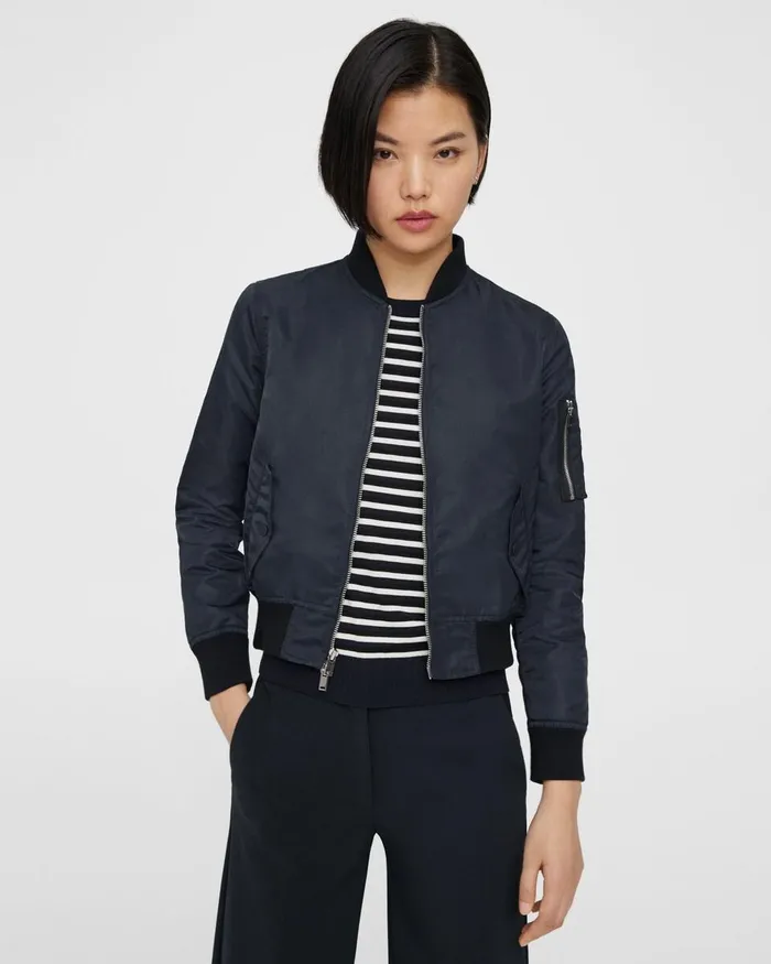 Women Theory Blazers Jackets Classic Bomber Jacket In Recycled Nylon Nocturne Navy