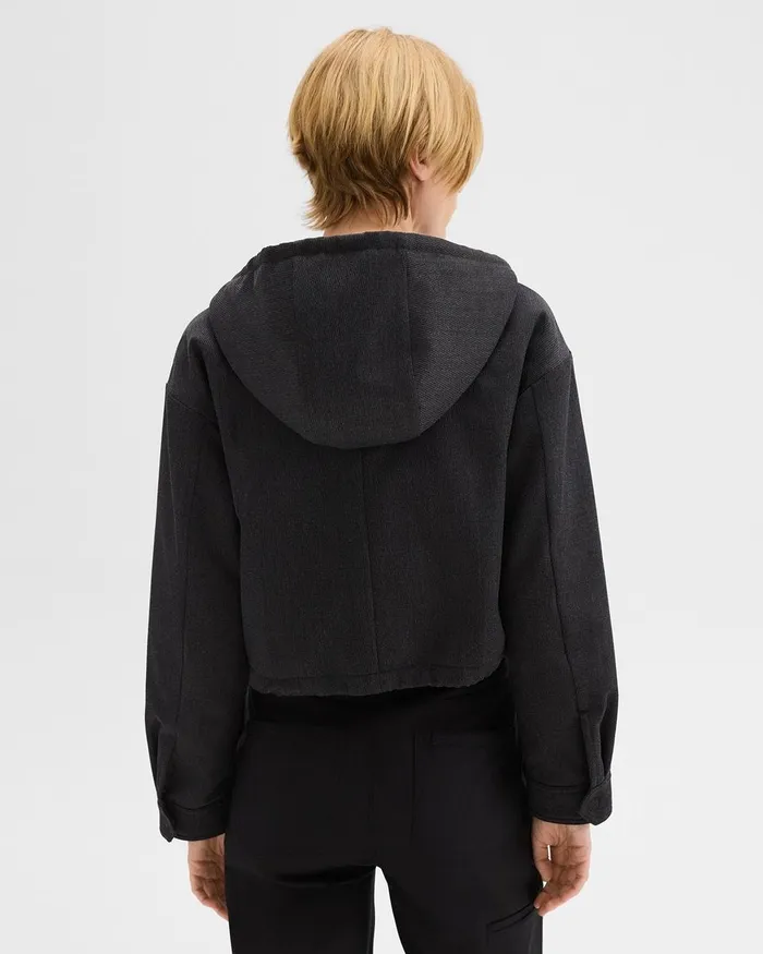 Women Theory Blazers Jackets Cropped ZipUp Hoodie In WoolBlend Twill Charcoal