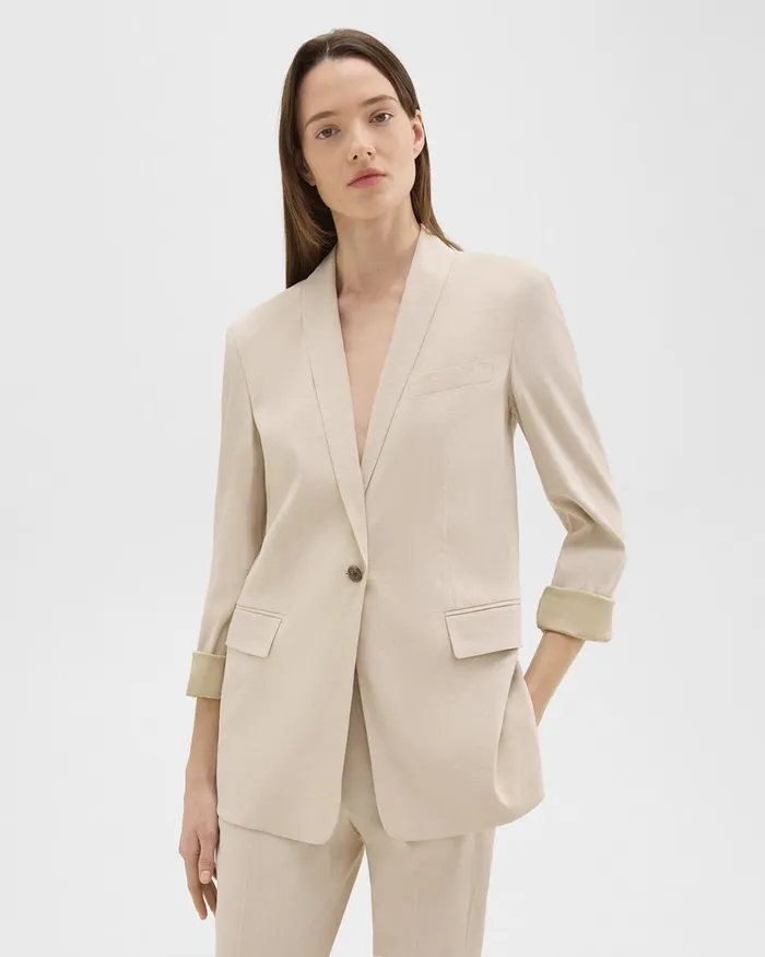 Women Theory Blazers Jackets Rolled Sleeve Blazer In Stretch Linen Straw