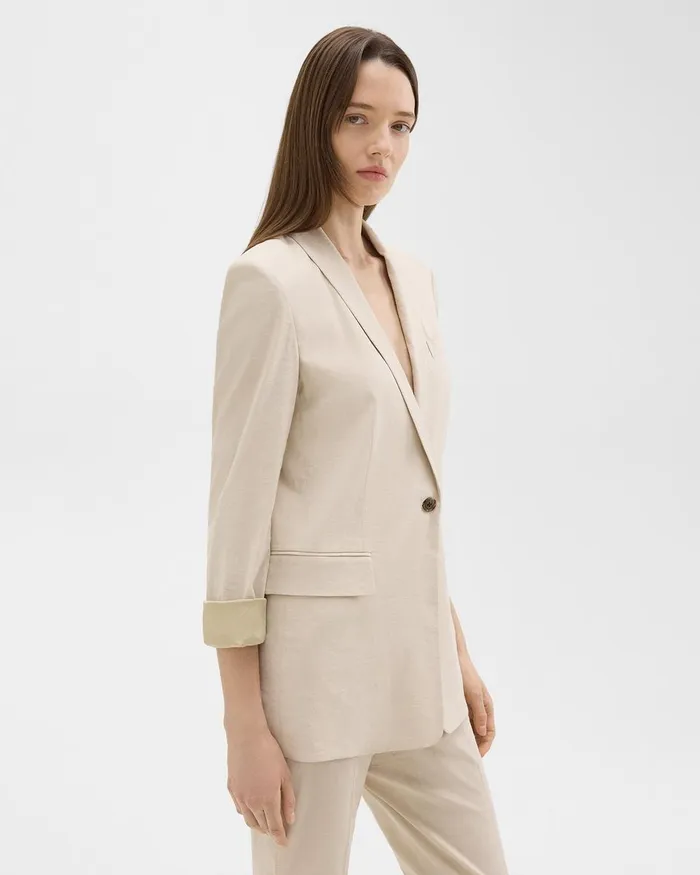Women Theory Blazers Jackets Rolled Sleeve Blazer In Stretch Linen Straw
