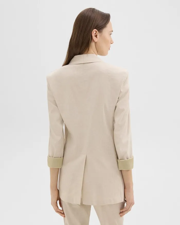 Women Theory Blazers Jackets Rolled Sleeve Blazer In Stretch Linen Straw